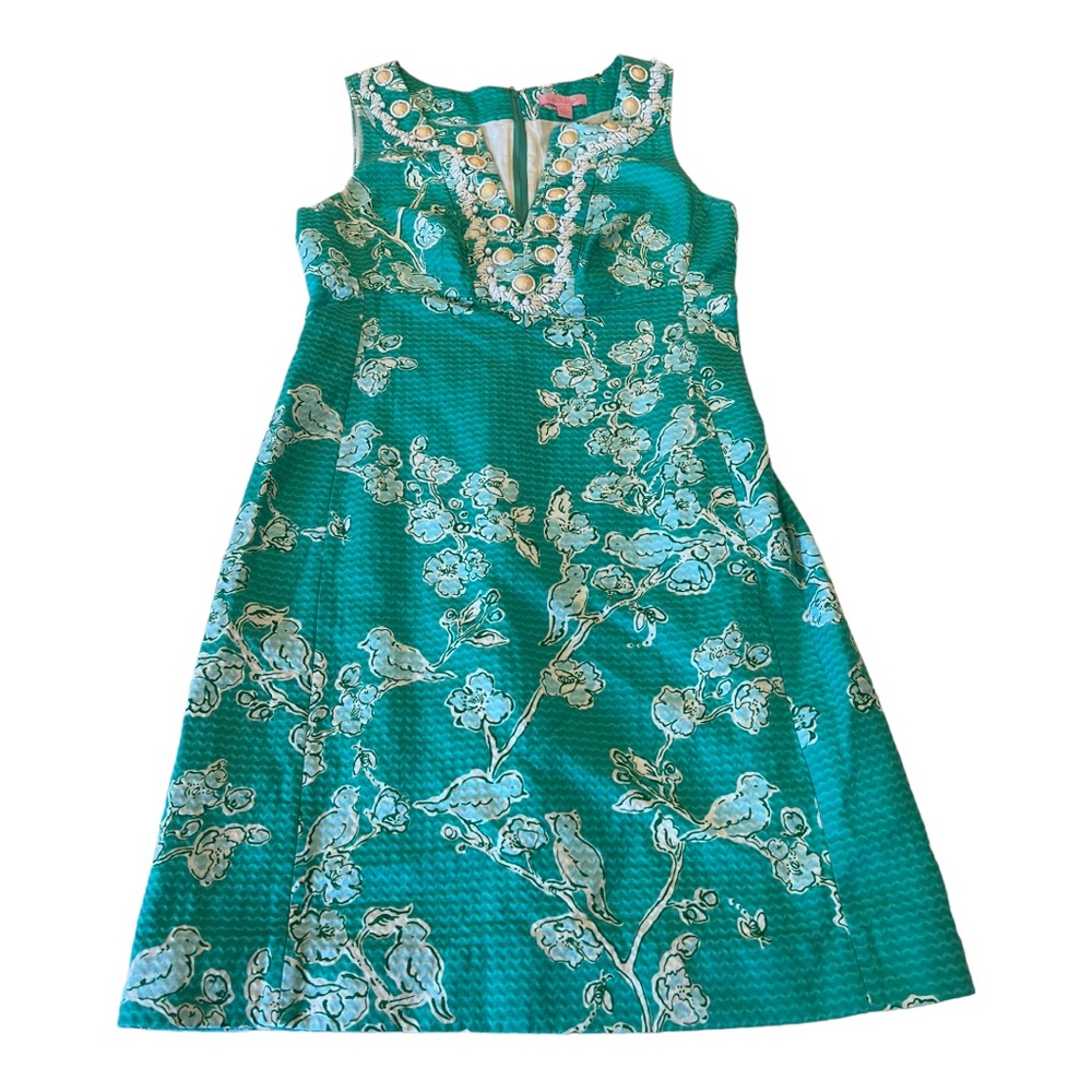 Lilly Pulitzer Green Lagoon Birds & Bees Jacquard ADELIA Shift Dress - Picture 6 of 16